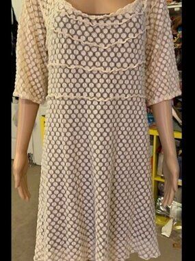 Umgee Women Polka Dot Lace Ivory Casual Dress M